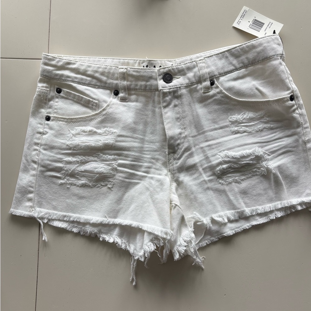 Volcom White Ripped Jean Shorts
